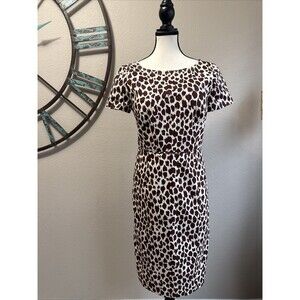 J. Crew Dress Brown Animal Print Short Sleeve Lined Sheath Size 10 NWOT